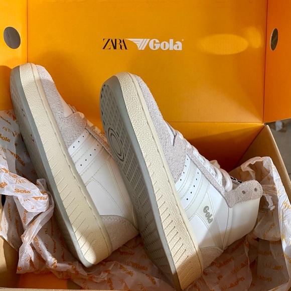 Zara x Gola Collaboration High Top Sneakers - Towel Interior, Leather Size US 6 - Picture 12 of 14